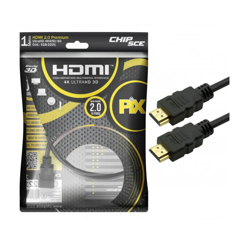 Imagem 3 de 5 do produto Cabo HDMI Gold Pix, Versão 2.0, 1 Metro, 4K, 19 Pinos, Blindado - 018-2221