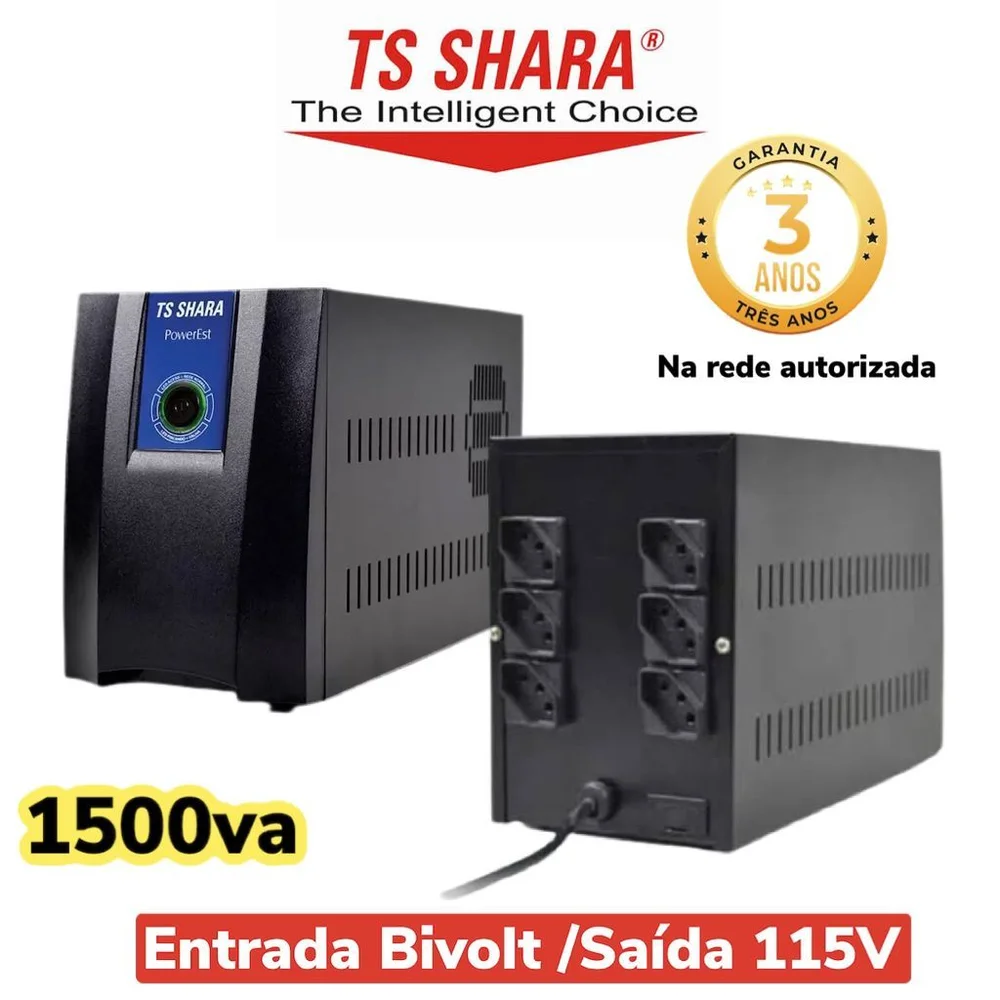 Estabilizador Ts Shara Powerest 1500va  Entrada Bivolt Saída 115v 6 Tomadas - 9009