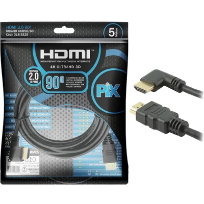 Cabo HDMI L Pix, 5M, 90 Graus, Blindado, 2.0 Ethernet, 4K - 3D018-3325