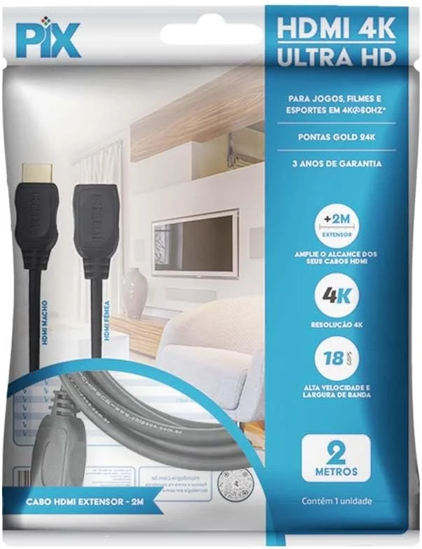 Imagem 2 de 5 do produto Cabo HDMI Pix Macho X HDMI Fêmea Extensor 4k HDR 018-9420 2m