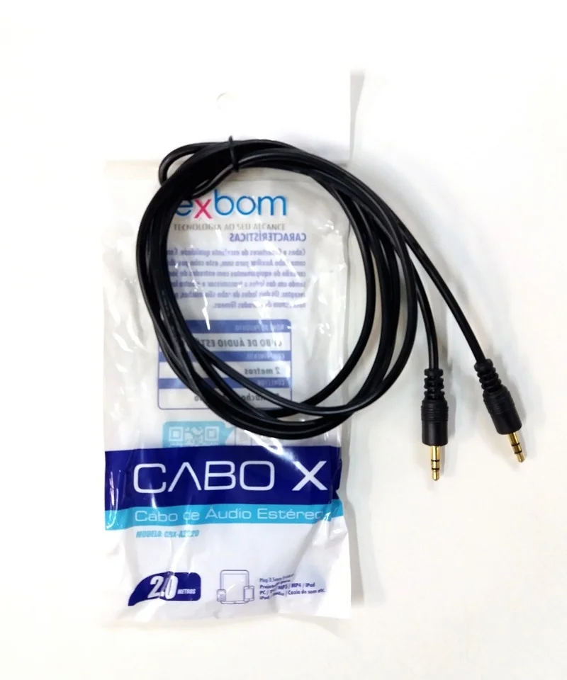 Imagem 2 de 5 do produto Cabo De Audio P2 3.5mm A 3.5MM 2m Refor Pta Doura Cbx-a2p220