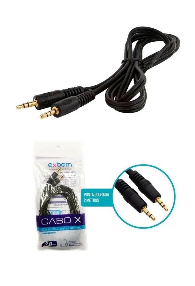 Imagem 3 de 5 do produto Cabo De Audio P2 3.5mm A 3.5MM 2m Refor Pta Doura Cbx-a2p220