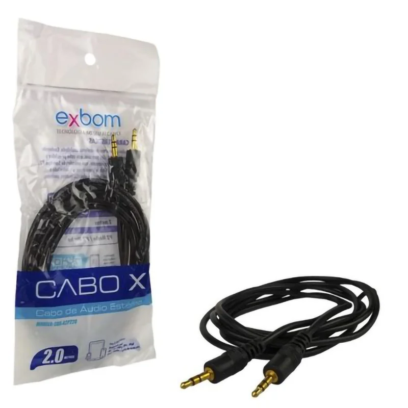 Imagem 5 de 5 do produto Cabo De Audio P2 3.5mm A 3.5MM 2m Refor Pta Doura Cbx-a2p220