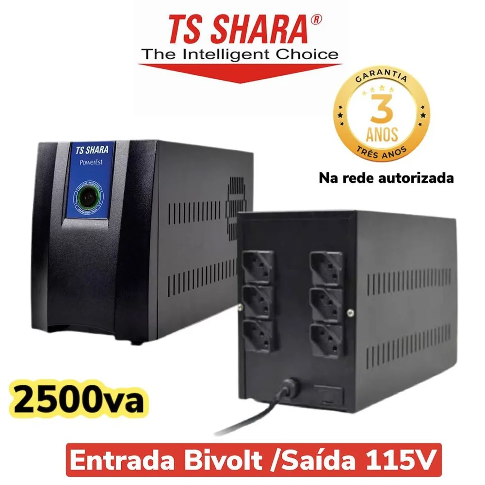 Imagem 5 de 5 do produto Estabilizador Ts Shara Powerest Pro 2500va Ent Bivolt Sai 115v 6 Tomadas - 9013