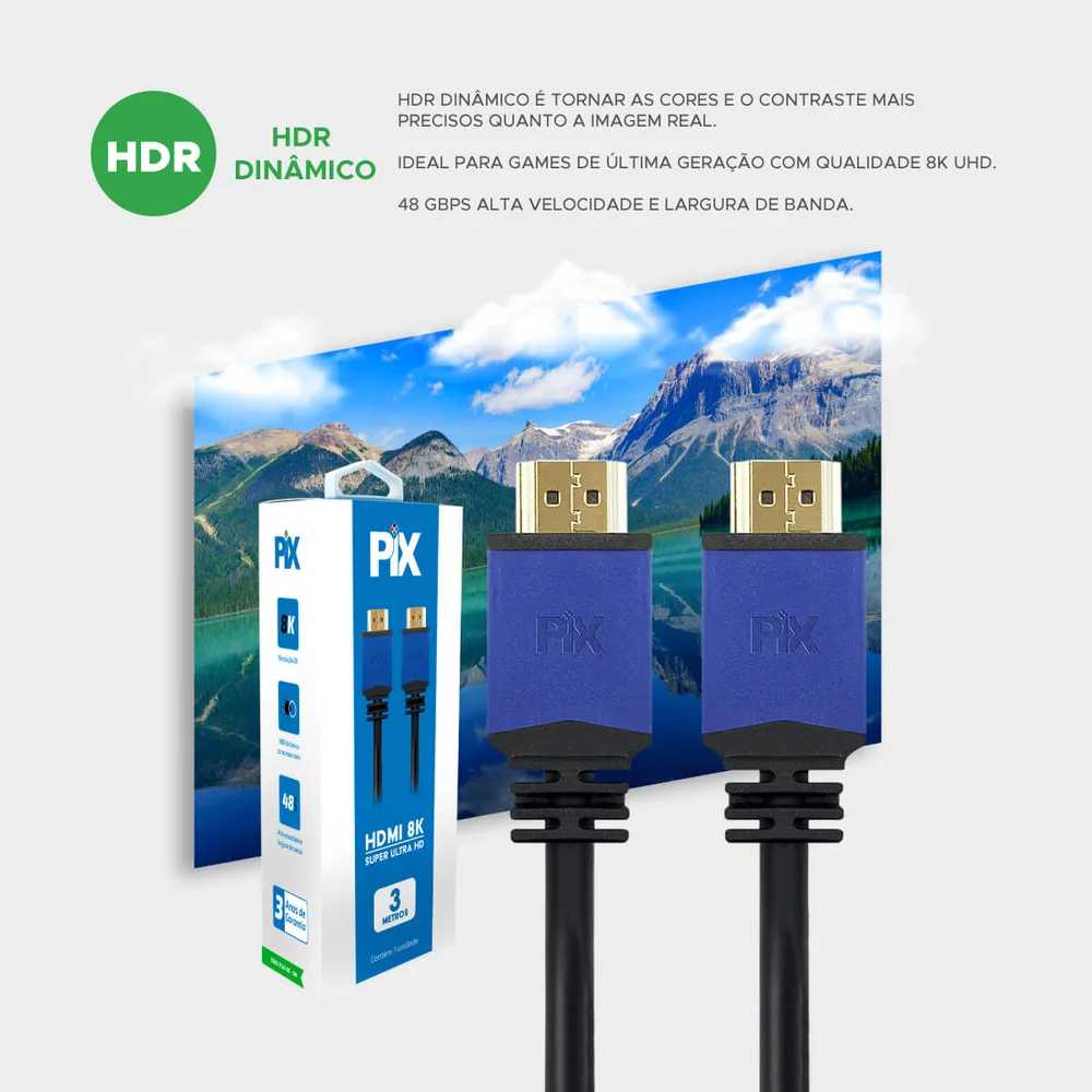 Imagem 5 de 5 do produto Cabo HDMI Plus 2.1 Pix, 8K HDR, 19P, 3M - 018-2135-PIX