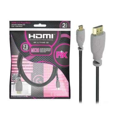 Cabo Micro HDMI x HDMI Pix, 2M, 2.0, Ultra HD 4K, 3D - 018-9410