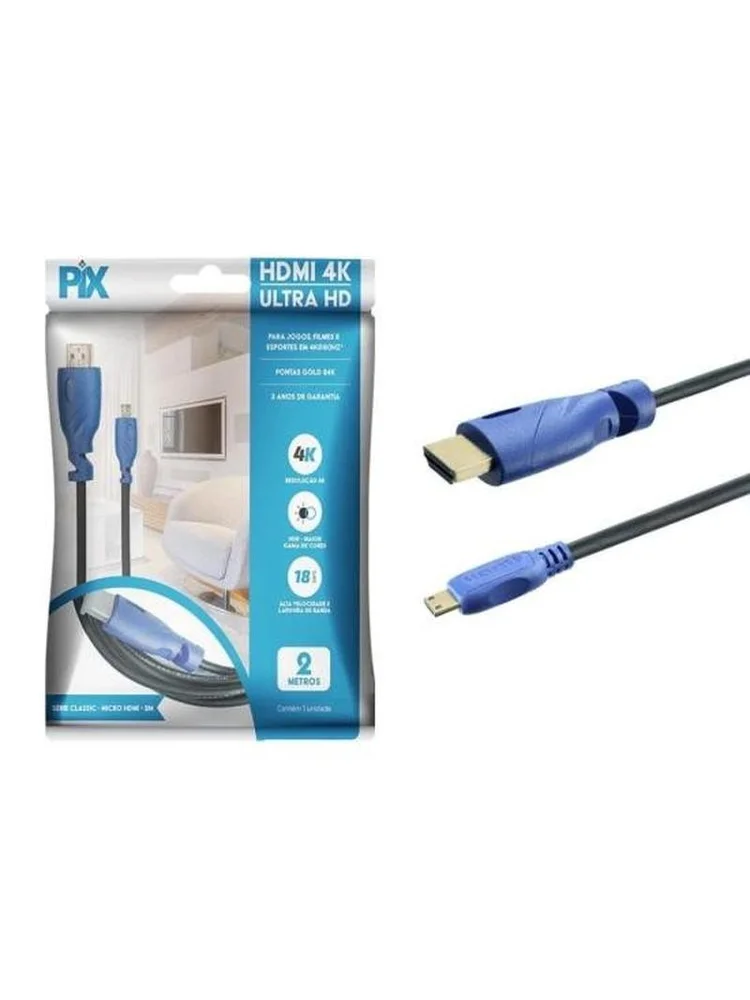 Imagem 5 de 5 do produto Cabo Micro HDMI x HDMI Pix, 2M, 2.0, Ultra HD 4K, 3D - 018-9410