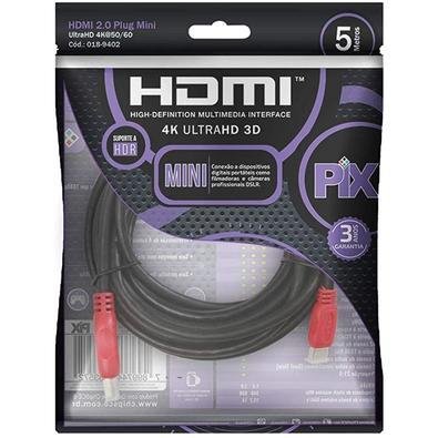 Cabo Mini HDMI X HDMI 2.0, Pix, Ultra HD 4K, 3D, HDR, 5 Metros - 018-9402