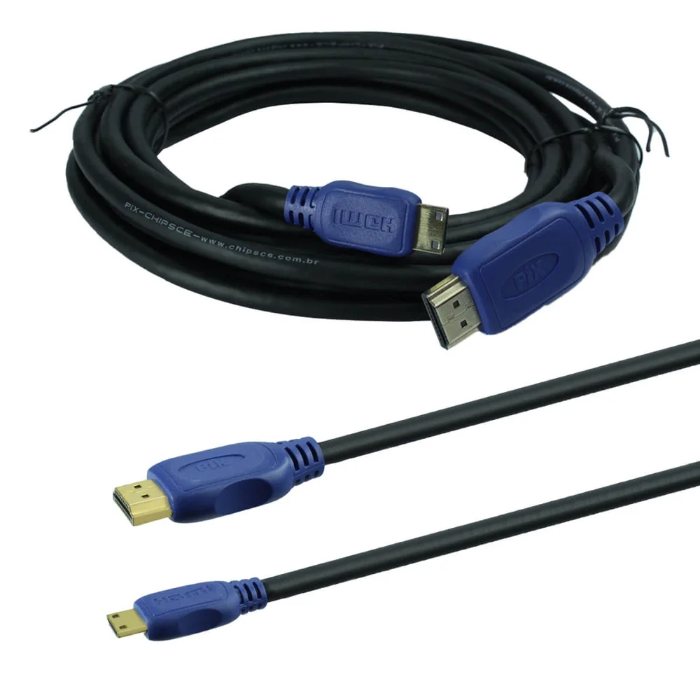 Imagem 3 de 4 do produto Cabo Mini HDMI X HDMI 2.0, Pix, Ultra HD 4K, 3D, HDR, 5 Metros - 018-9402
