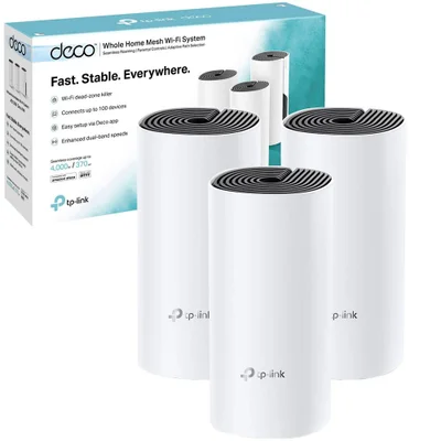 Kit 3 peças - Roteador Fast Wifi TP-Link Rede Mesh AC1200 Mbps Dual Band 2.4Ghz e 5.0Ghz 3 em 1 - DECO E4