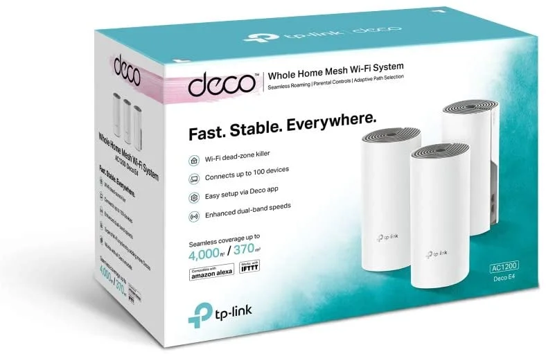 Imagem 5 de 5 do produto Kit 3 peças - Roteador Fast Wifi TP-Link Rede Mesh AC1200 Mbps Dual Band 2.4Ghz e 5.0Ghz 3 em 1 - DECO E4