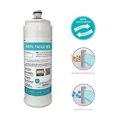 REFIL FACILE B3 PARA PURIFICADOR DE ÁGUA ECONOMY FIT - HIDROFILTROSO Refil Facile B3 é de alta resistência, compacto e eficiência máxima na redução do