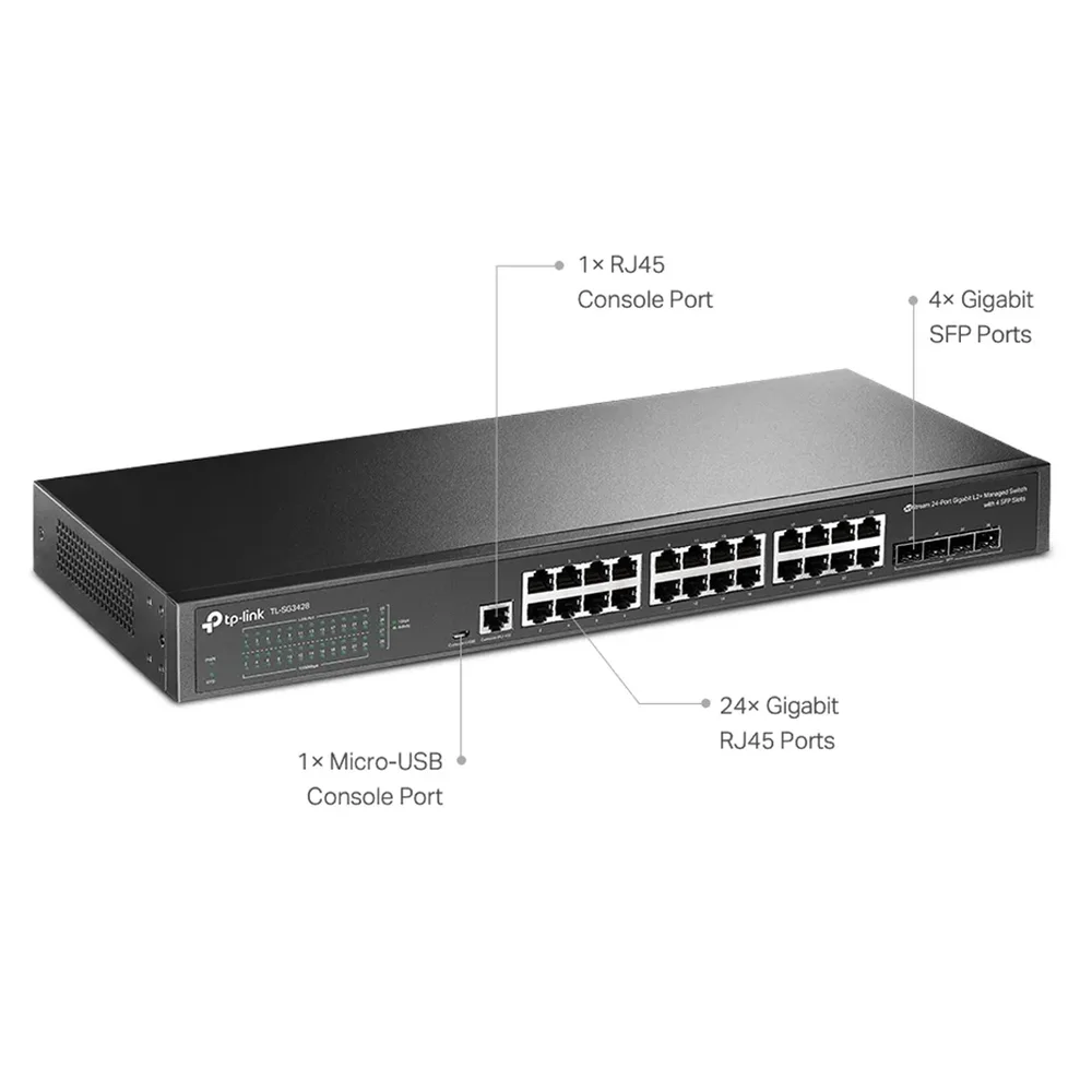 Switch Tp-Link Jetstream, 24 Portas Gigabit, 4 Portas Sfp, Gerenciável - Tl-Sg3428 Switch Tp-Link Jetstream, 24 Portas Gigabit, 4 Portas Sfp, Gerenciável - Tl-Sg3428