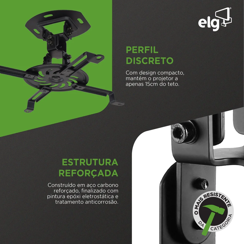 Imagem 4 de 5 do produto Suporte Universal De Teto Para Projetor, Suporte Até 13,5kg, Rotação 360°, Preto, Pro100b, Elg