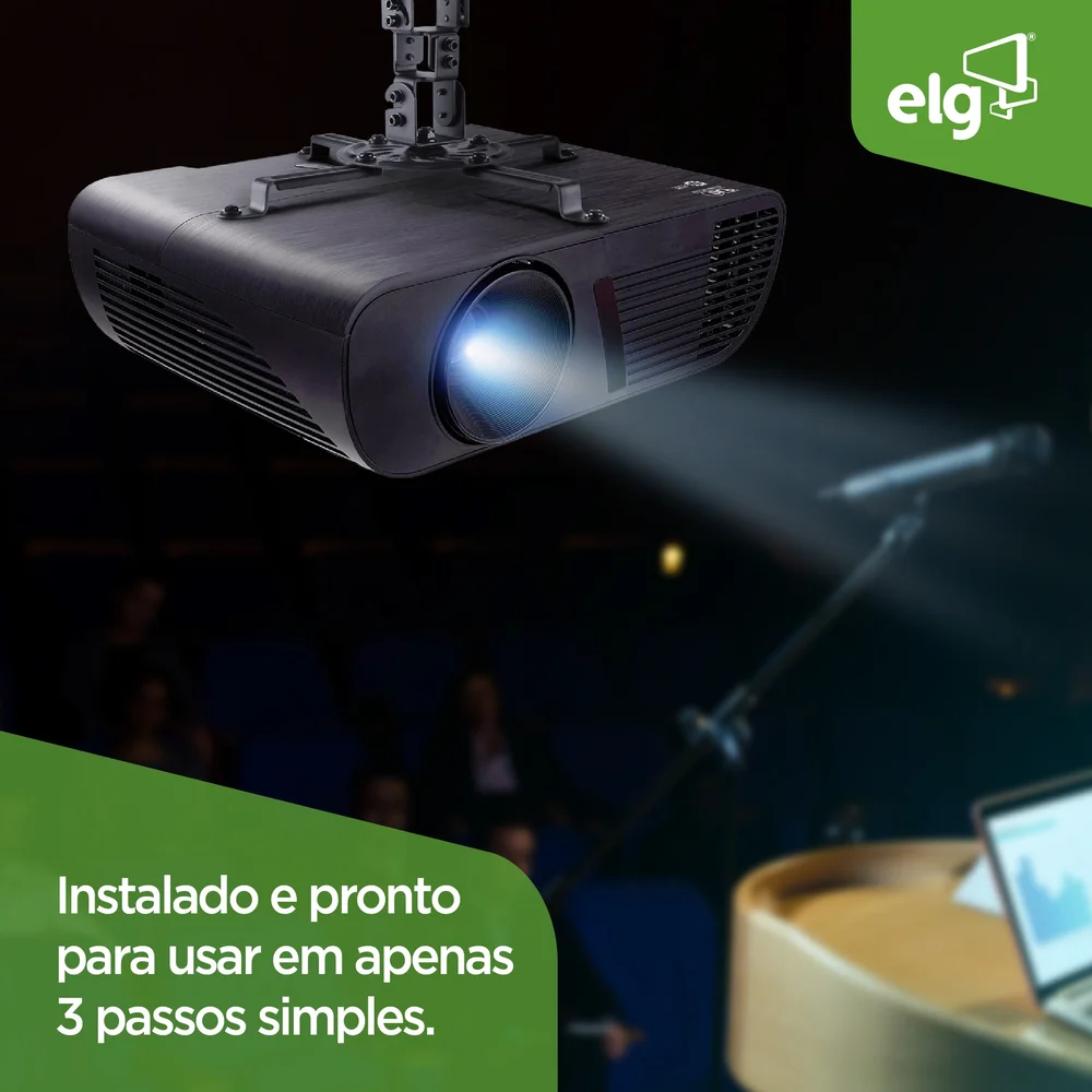 Imagem 5 de 5 do produto Suporte Universal De Teto Para Projetor, Suporte Até 13,5kg, Rotação 360°, Preto, Pro100b, Elg