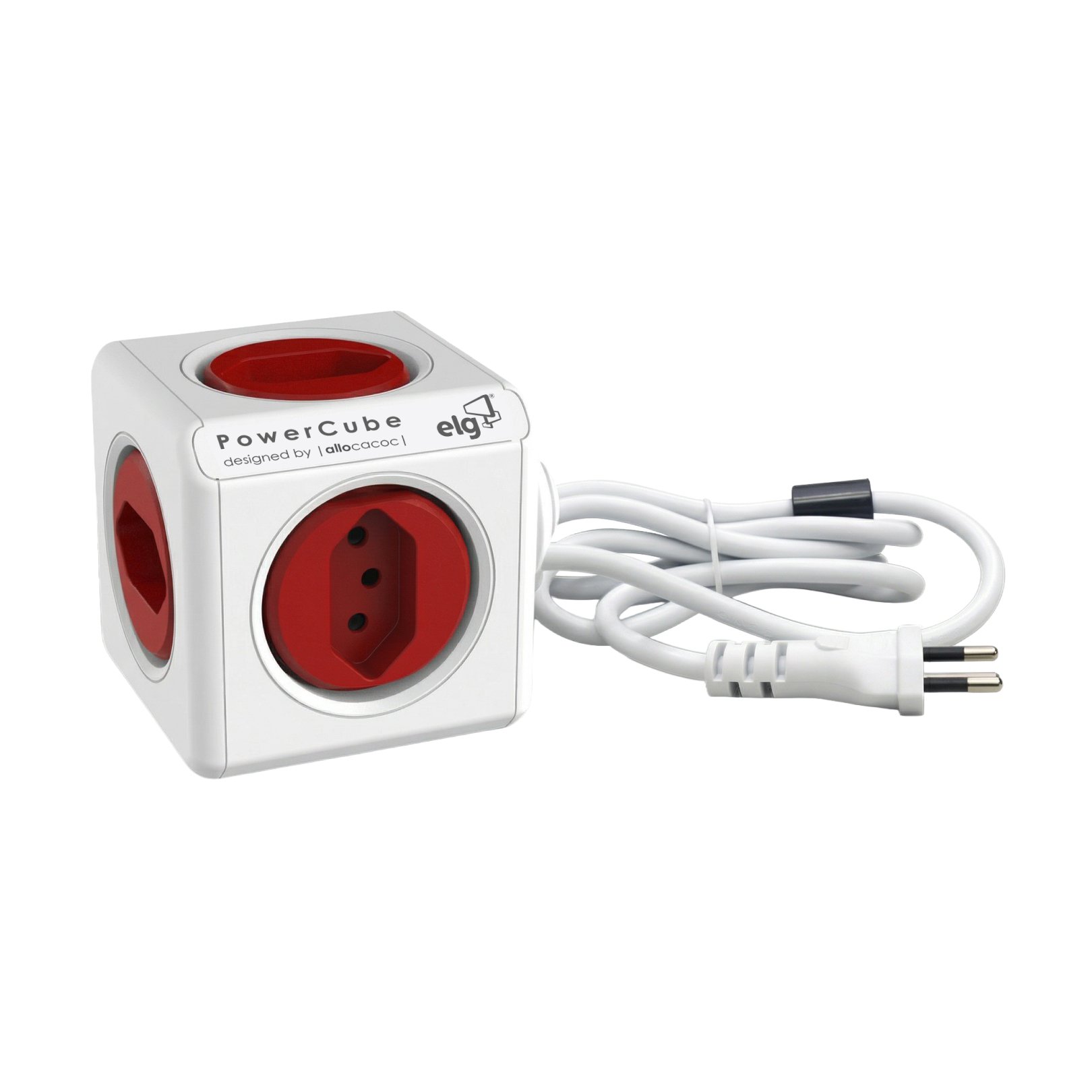 Filtro de Linha PowerCube Bivolt, Com 5 Tomadas 10A, Com Proteção Infantil, Cabo 1,5 metros, Branco e Vermelho, PWC-X5, ELG