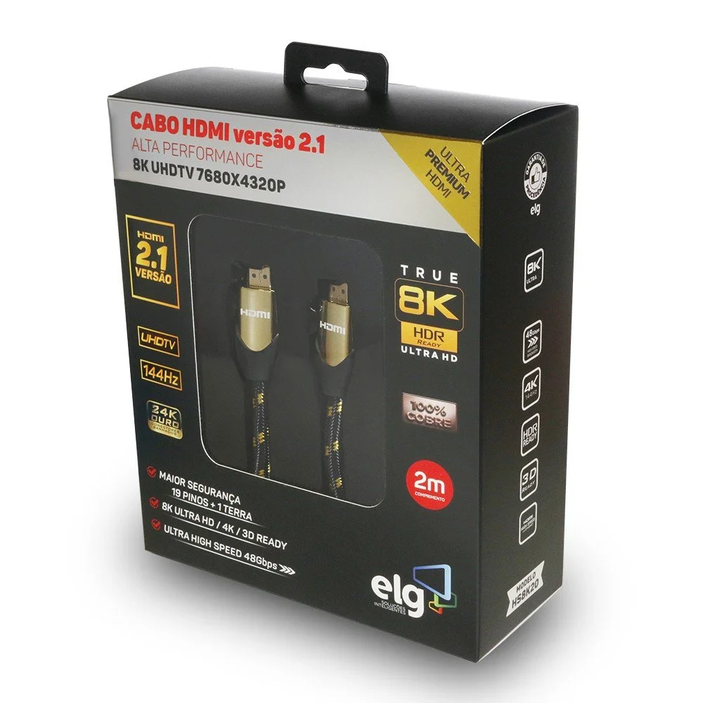 Imagem 4 de 5 do produto Cabo HDMI Elg Hs8k20, 2.1v, 8k, Ultra High Speed, Com Ethernet, 2 Metros