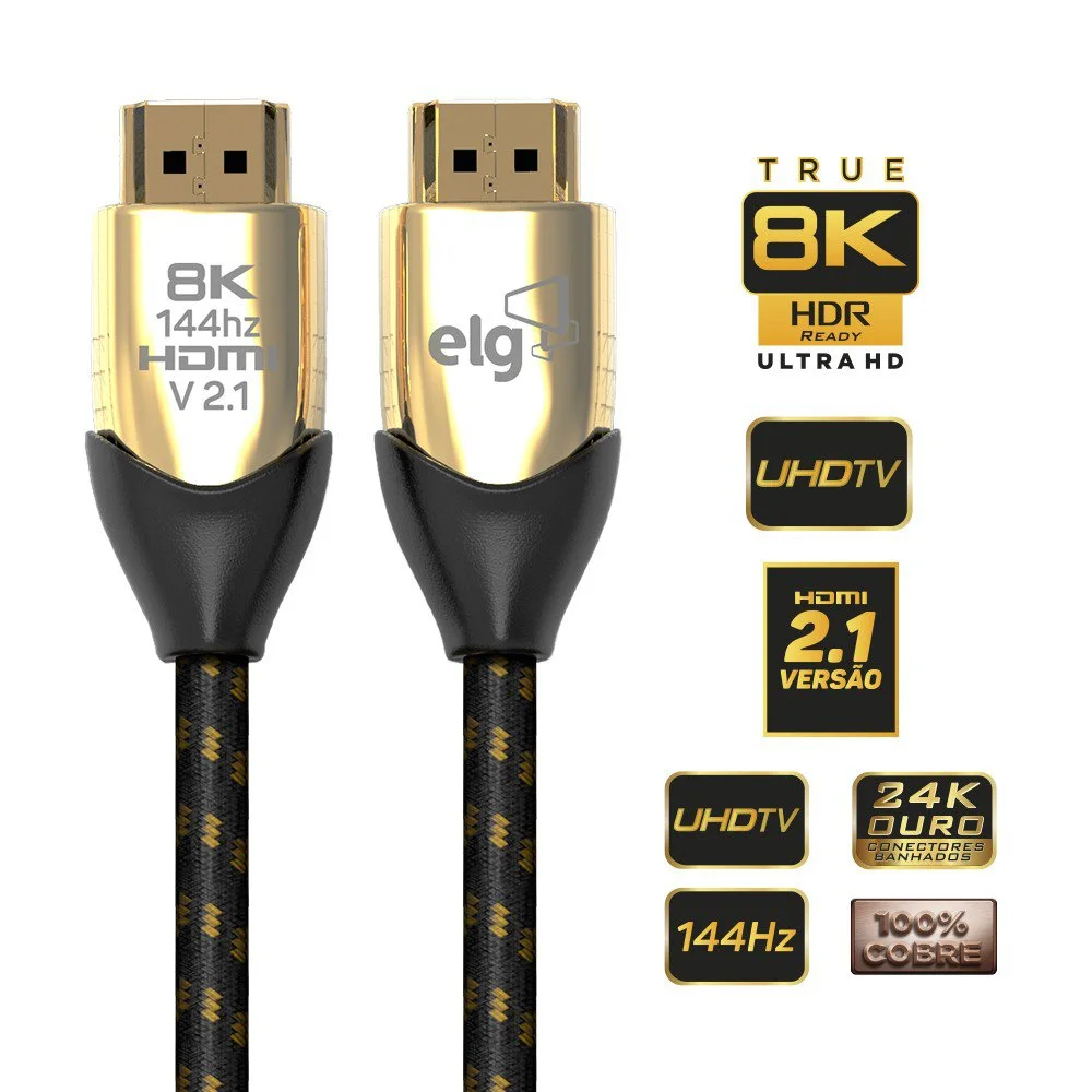 Imagem 5 de 5 do produto Cabo HDMI Elg 2.1v 8k Ultra High Speed Com Ethernet 3 Metros Hs8k30 Elg