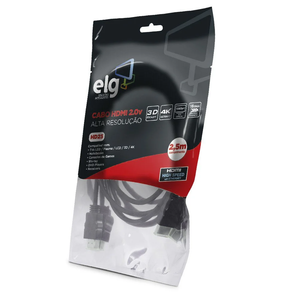 Imagem 2 de 5 do produto Cabo Hdmi 2.0v 4k 3d Ready 2,5 Metros Hd25 Colour Spaces Elg.