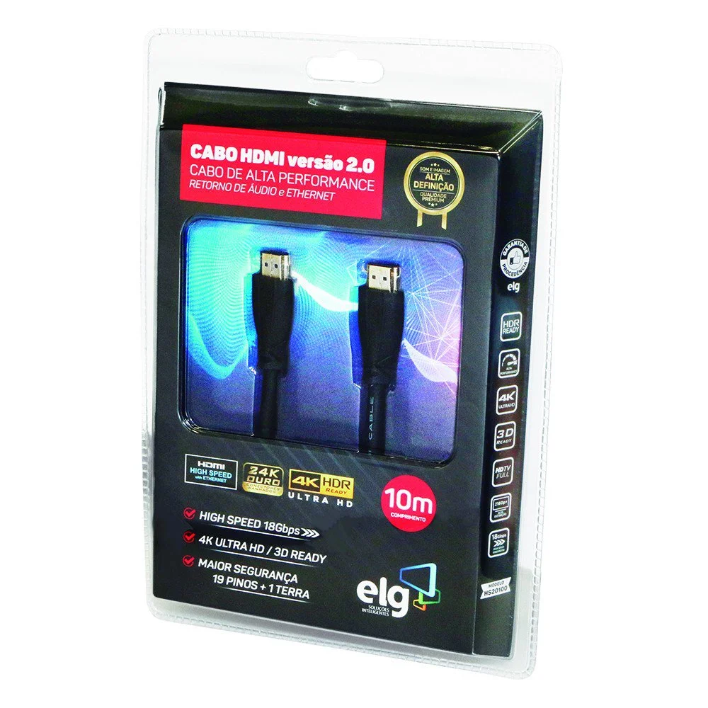 Imagem 4 de 4 do produto Cabo HDMI 2.0v Elg High Speed, Com Ethernet, 10M, 4K, 3D - Hs20100