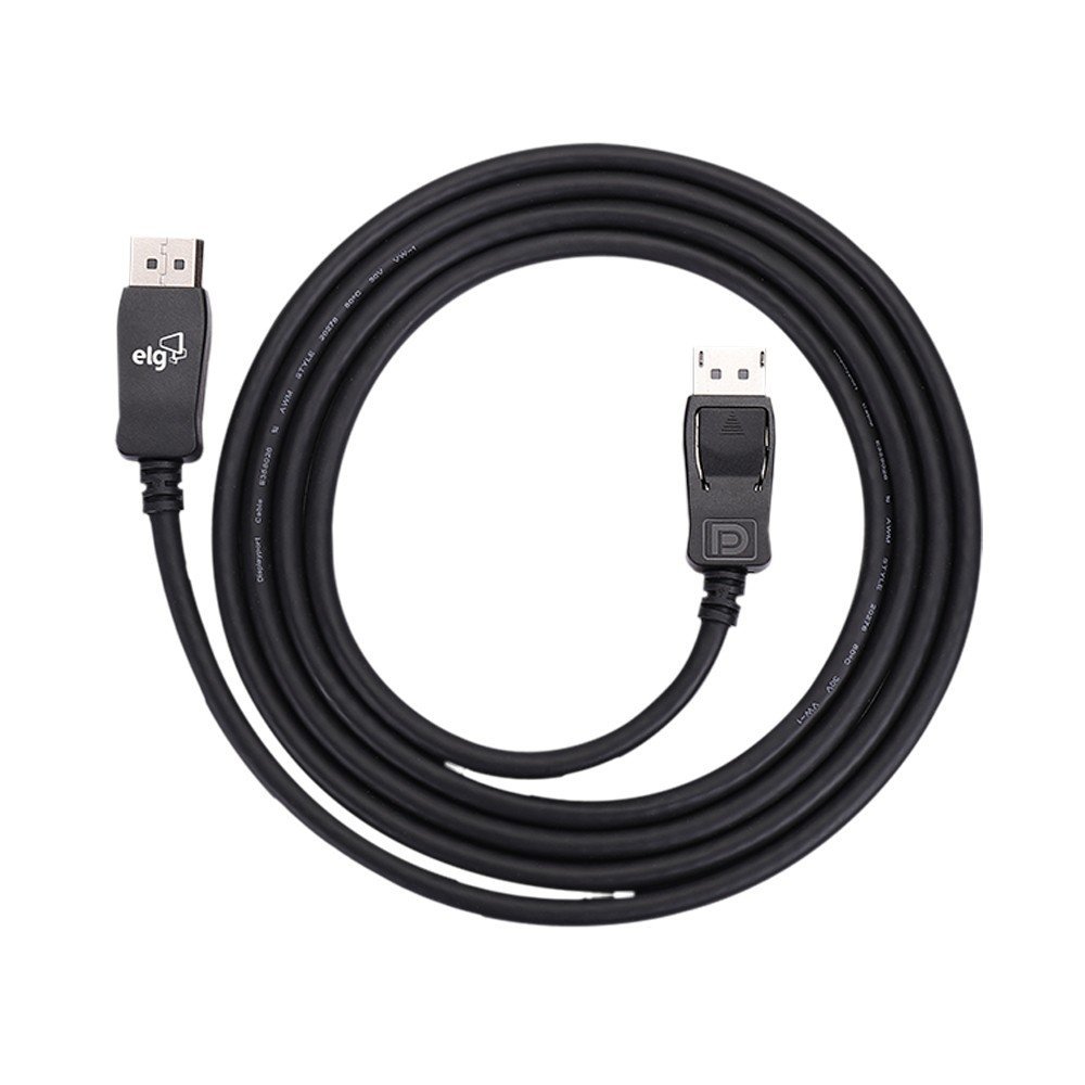 Cabo DisplayPort v1.4 Alta Performance, Ultra HD 8K 60Hz e 4K 144Hz, Suporta Áudio Dolby 7.1, 2 Metros, Preto, DP1420, ELG
