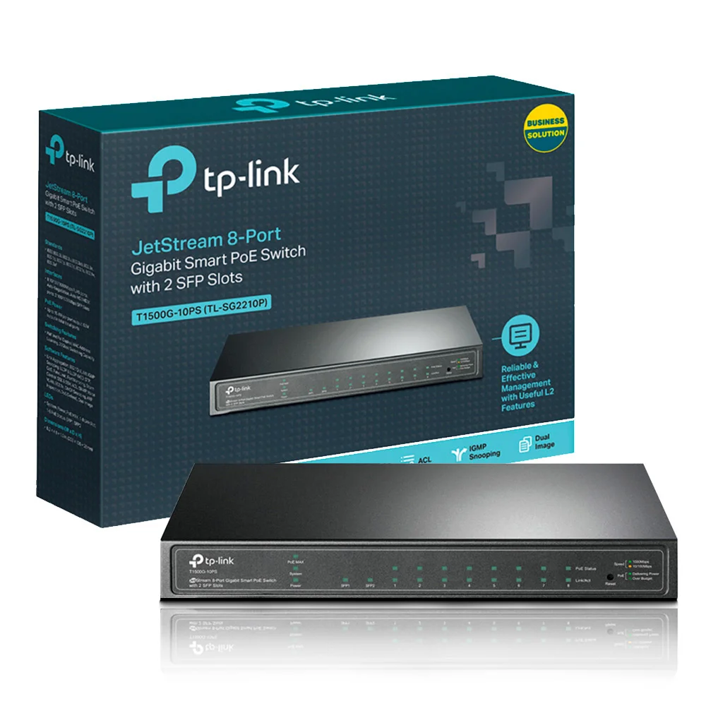 TP-Link TL-SG2210P 8ポート ギガビット PoEスイッチ TP-Link 8 Port Gigabit PoE Switch | 8 PoE+ Ports @58W, w/ 2 SFP