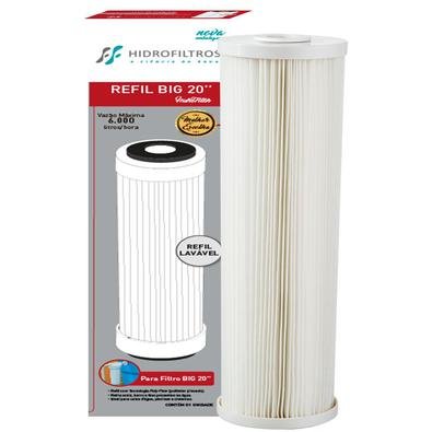 REFIL BIG 20 Elemento filtrante plissado para ponto de entrada. Reduzir a sujeira da caixa dágua como areia, barro e limo. CARACTERÍSTICAS E B