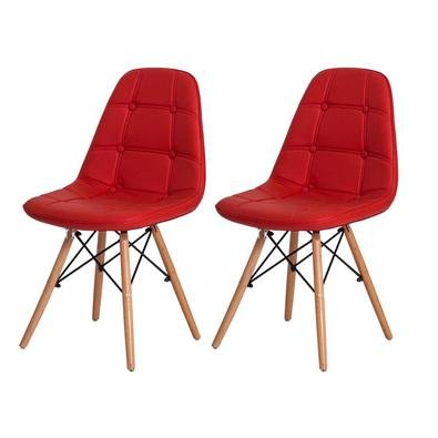 Kit 2 Cadeiras Eiffel Botonê Eames Dsw Vermelha Base Madeira Sala Cozinha Jantar