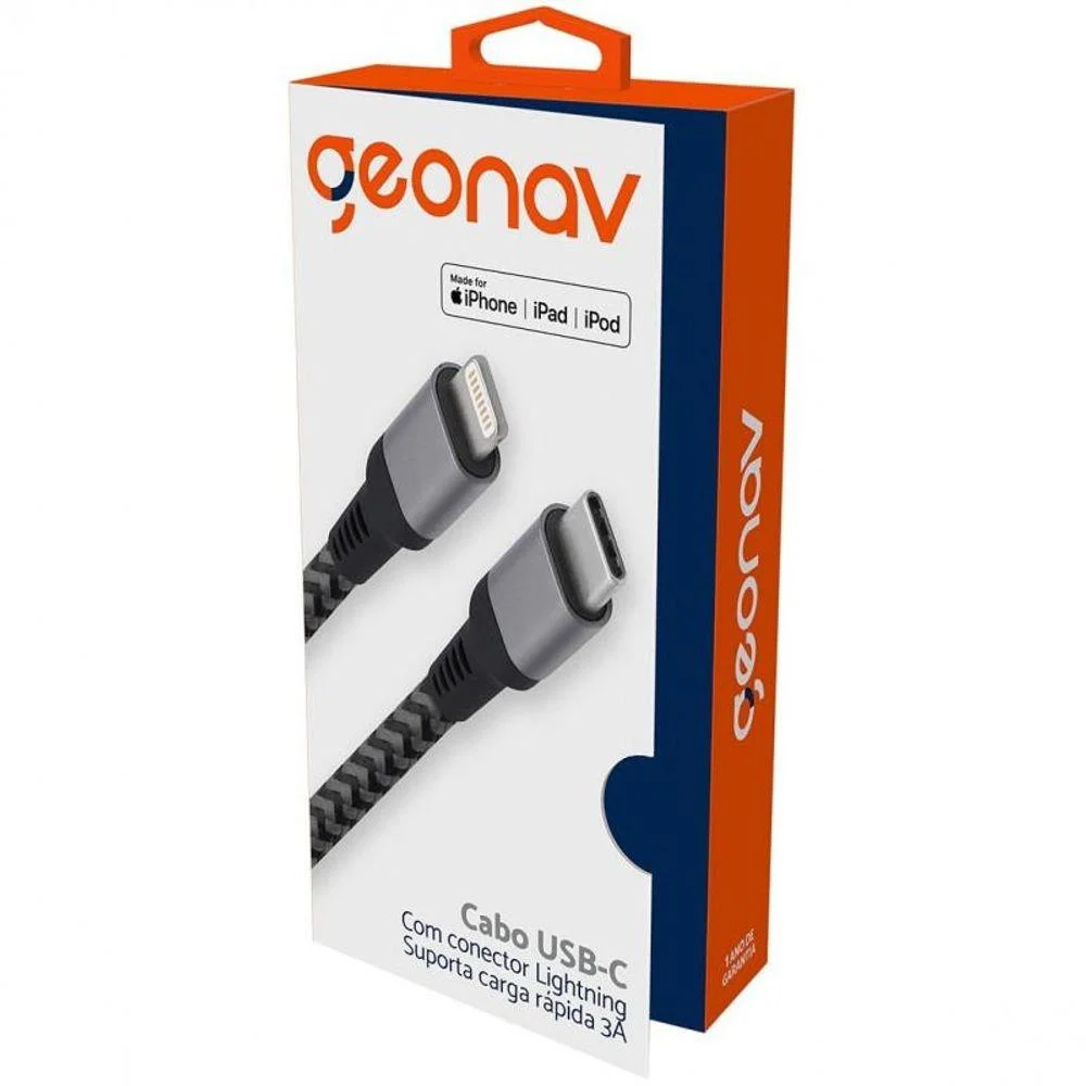 Imagem 2 de 5 do produto Cabo Lightning Geonav Liuc01 USB-C De Nylon Trancado 1.5m