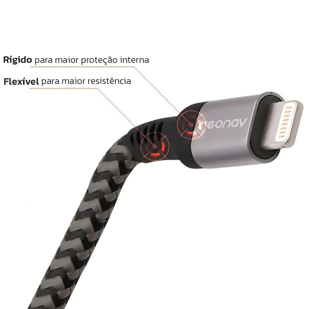 Imagem 4 de 5 do produto Cabo Lightning Geonav Liuc01 USB-C De Nylon Trancado 1.5m