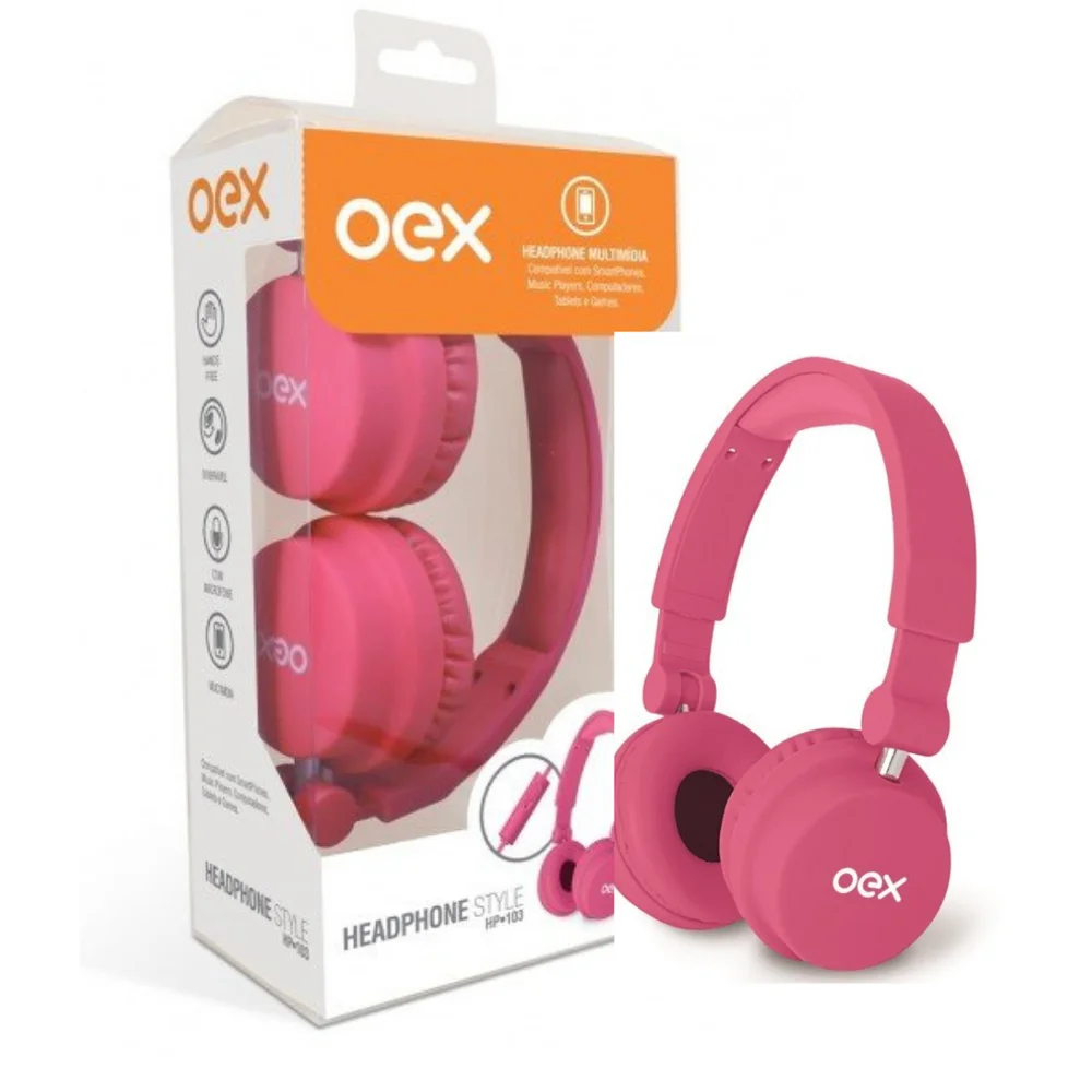 Imagem 2 de 3 do produto Fone De Ouvido Oex Hp103 Headphone Com Microfone Style Rosa