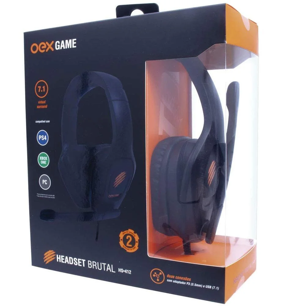 Headset Gamer Oex Game Brutal, LED Laranja, 7.1 Virtual Surround, USB, Preto - HS412