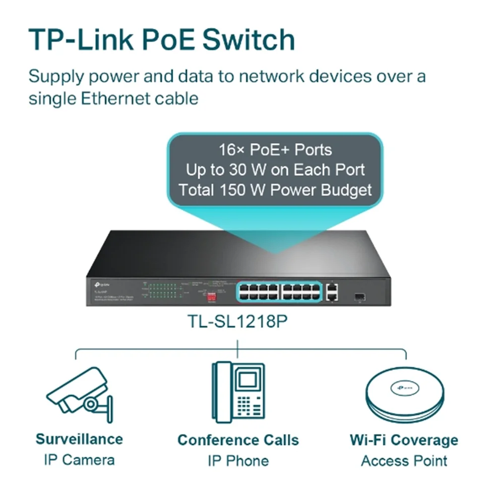 Imagem 2 de 5 do produto Switch Tp-link, 10/100Mbps, Gigabit Ethernet, 16 Portas - TL-SL1218P SMB