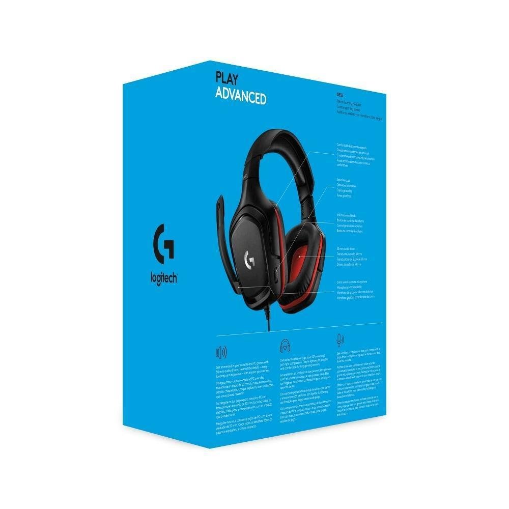 Imagem 2 de 5 do produto Headset Gamer Com Fio Logitech G332, drivers de áudio de 50 mm, P2, PC, PS4, Xbox One, Preto
