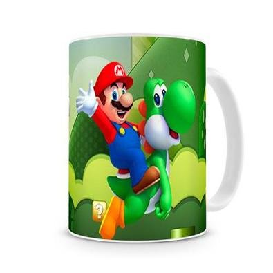 Caneca Mario Bros (world) E Yoshi Branca
