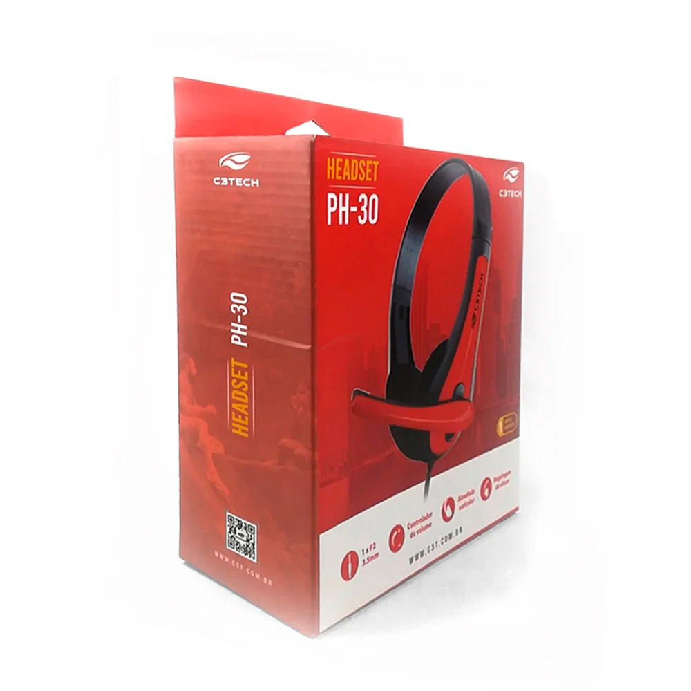 Imagem 3 de 5 do produto Headset Gamer C3tech C/microfone P2 Preto E Vermelho Ph-30bk