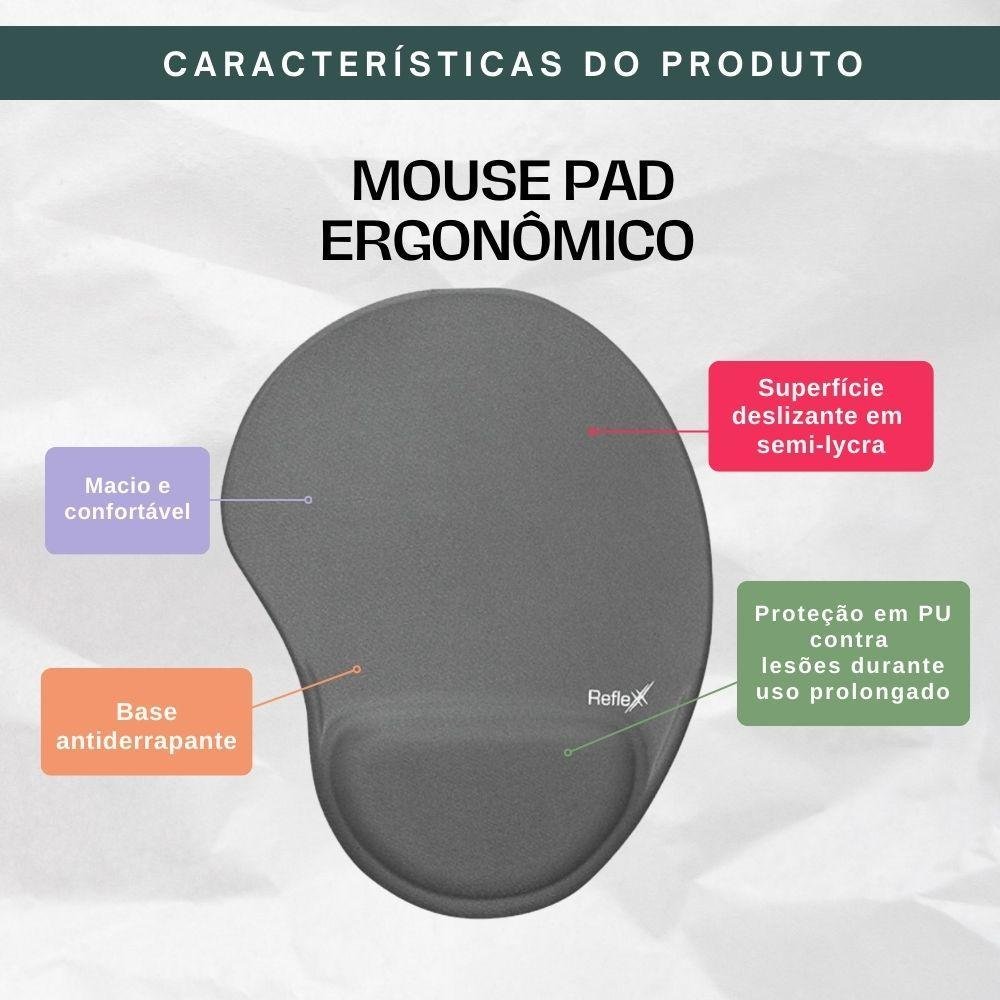 Imagem 2 de 4 do produto Mouse Pad Reflex Com Apoio de Pulso Ergonômico Cinza