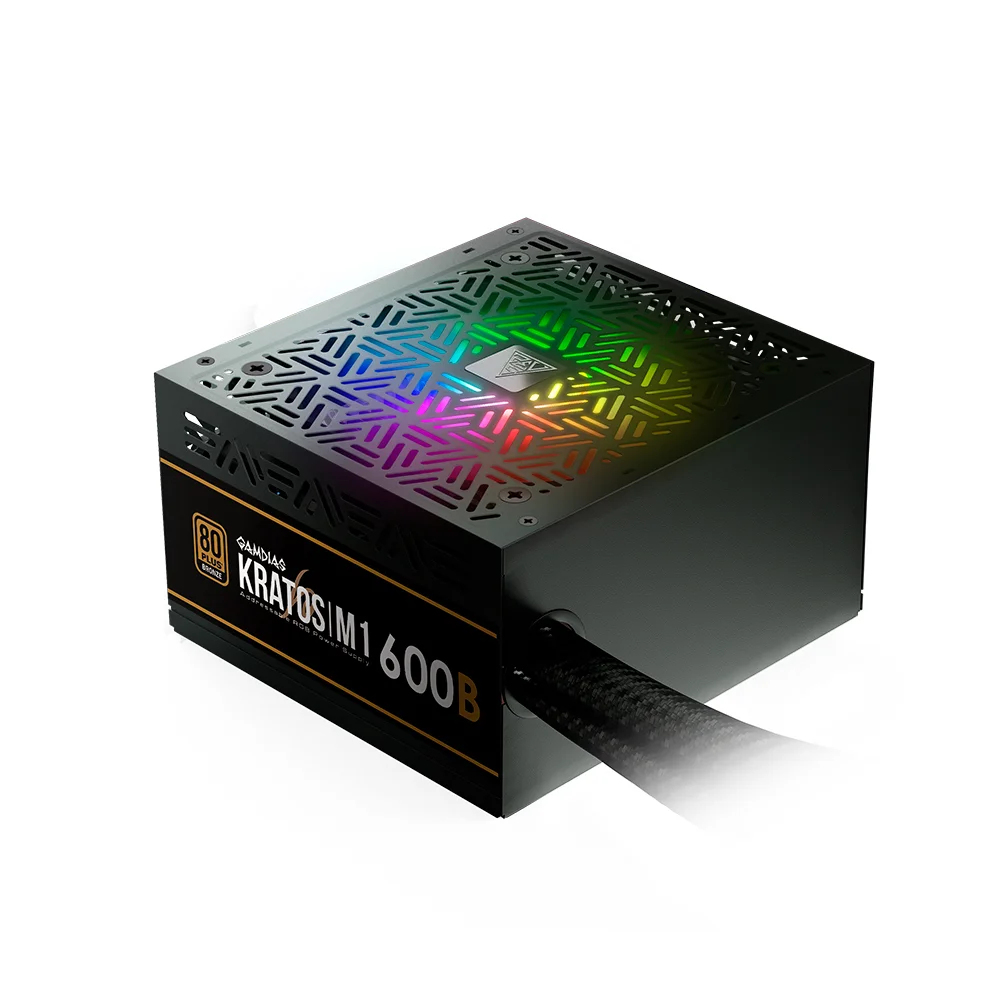 Fonte Gamdias Kratos M1, 600w, 80 Plus Bronze, RGB, Pfc Ativo
