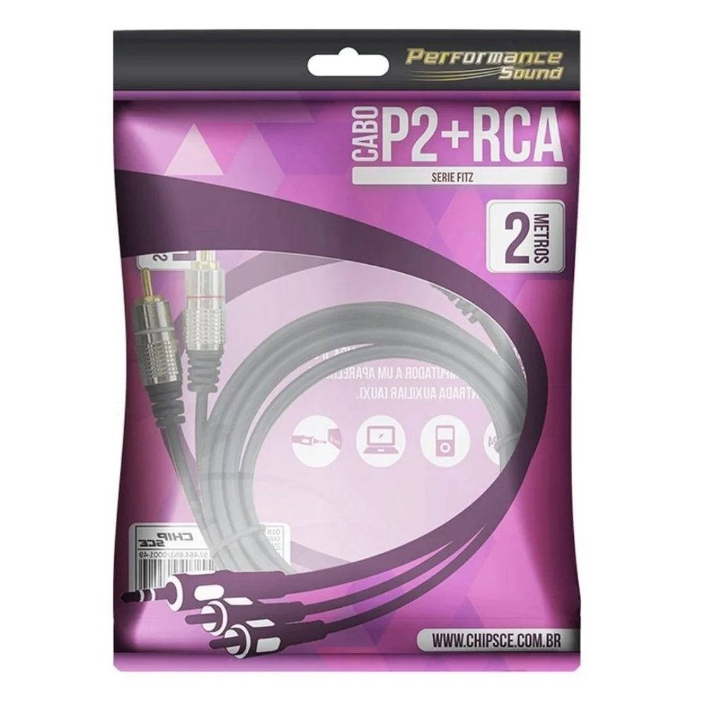Imagem 5 de 5 do produto Cabo De Audio Chip Sce P2 2 Rca Nickel Fitz 2mts 018-0702 Preto, Santana