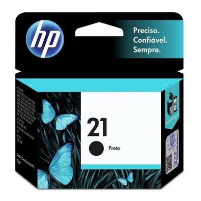 Este é o Cartucho de Tinta preto P 21, com impressão a jato de tinta HP à base de pigmentos. Produz documentos com um aspecto profissional com qualida