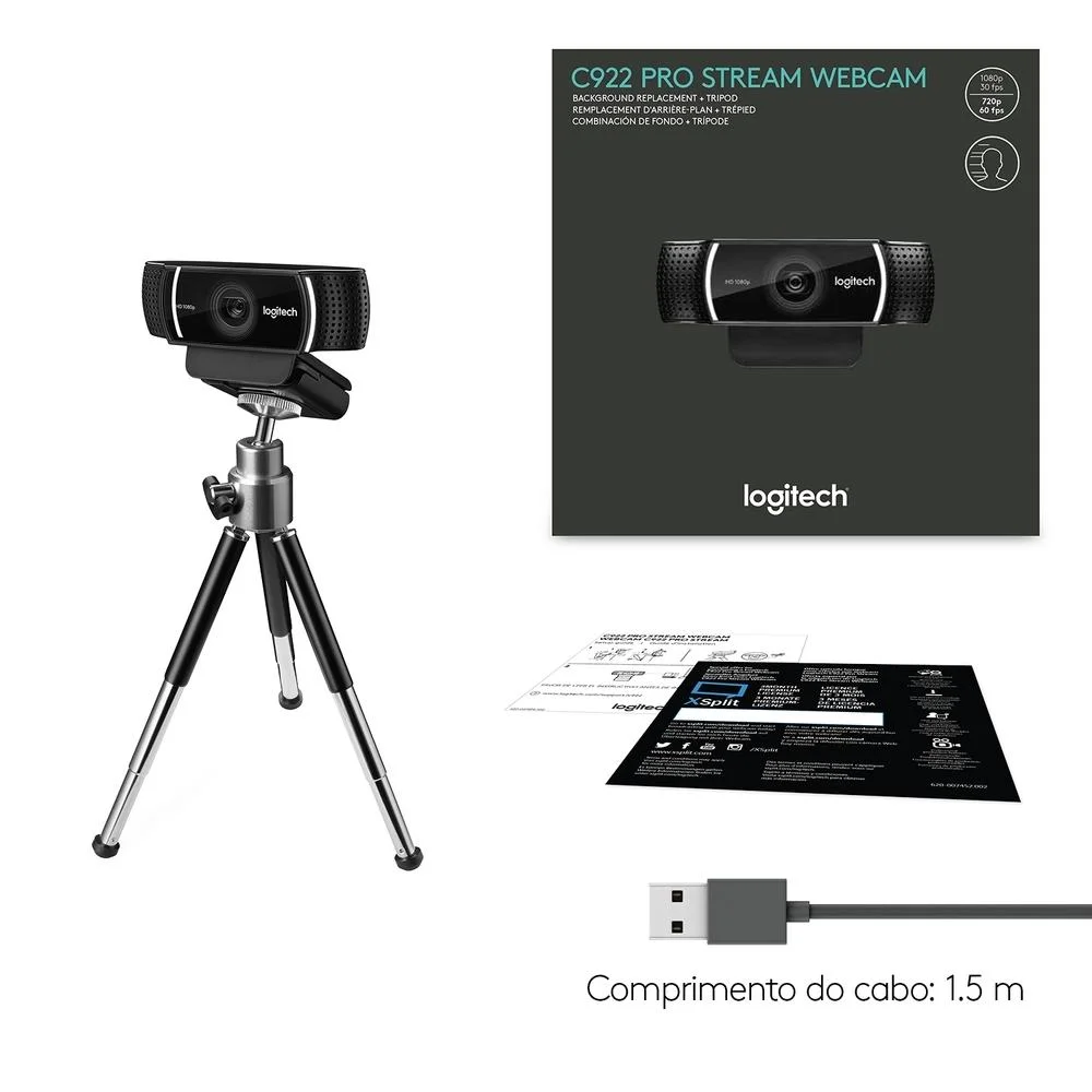 Webcam Logitech C922 Full HD KaBuM