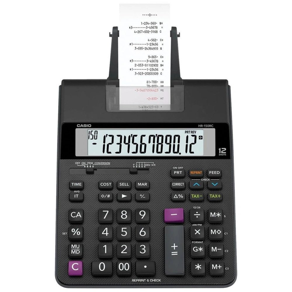 Calculadora Casio Hr-150rc, 2 Cores De Impressão, 2.0 Linha, Acompanha Bobina, Fonte De Alimentação, Preta