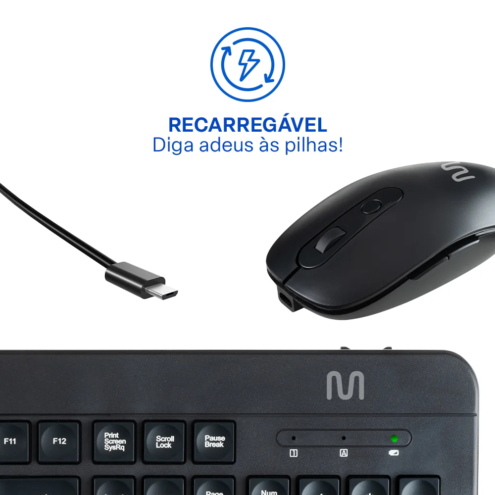 Imagem 3 de 3 do produto Kit Teclado E Mouse Sem Fio Recarregável 2.4ghz Usb Preto Tc250