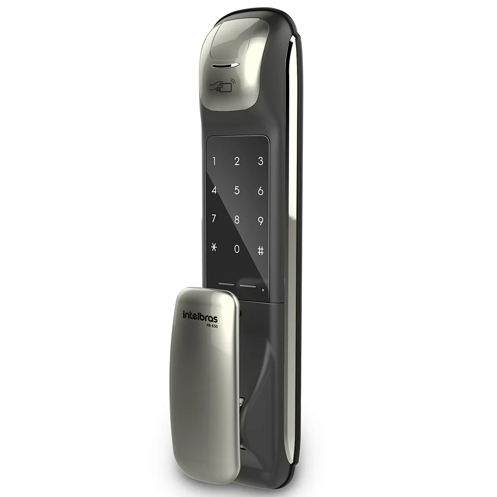 Imagem 1 de 5 do produto Fechadura Digital Intelbras FR630 Push & Pull 4 em 1 Impressão Digital Senha Tag Chave Preta e Gold