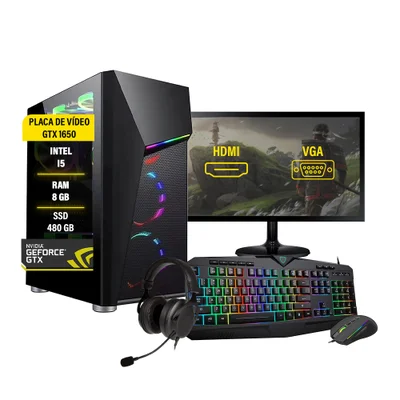 PC Gamer Amorim I5 4ª GTX 1650, 8GB, SSD 480GB, com Monitor 27" e Kit Gamer