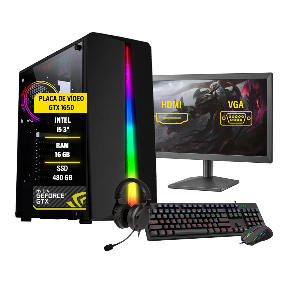 PC Gamer Darius Completo, I5 Terceira Geração, Gtx 1650, 16GB, SSD 480GB