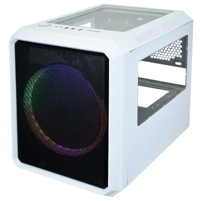 Gabinete Gamer K-Mex Microcraft IV, Com 1 Fan LED Multicor 200mm, Cubo, Branco - Cg-04rc