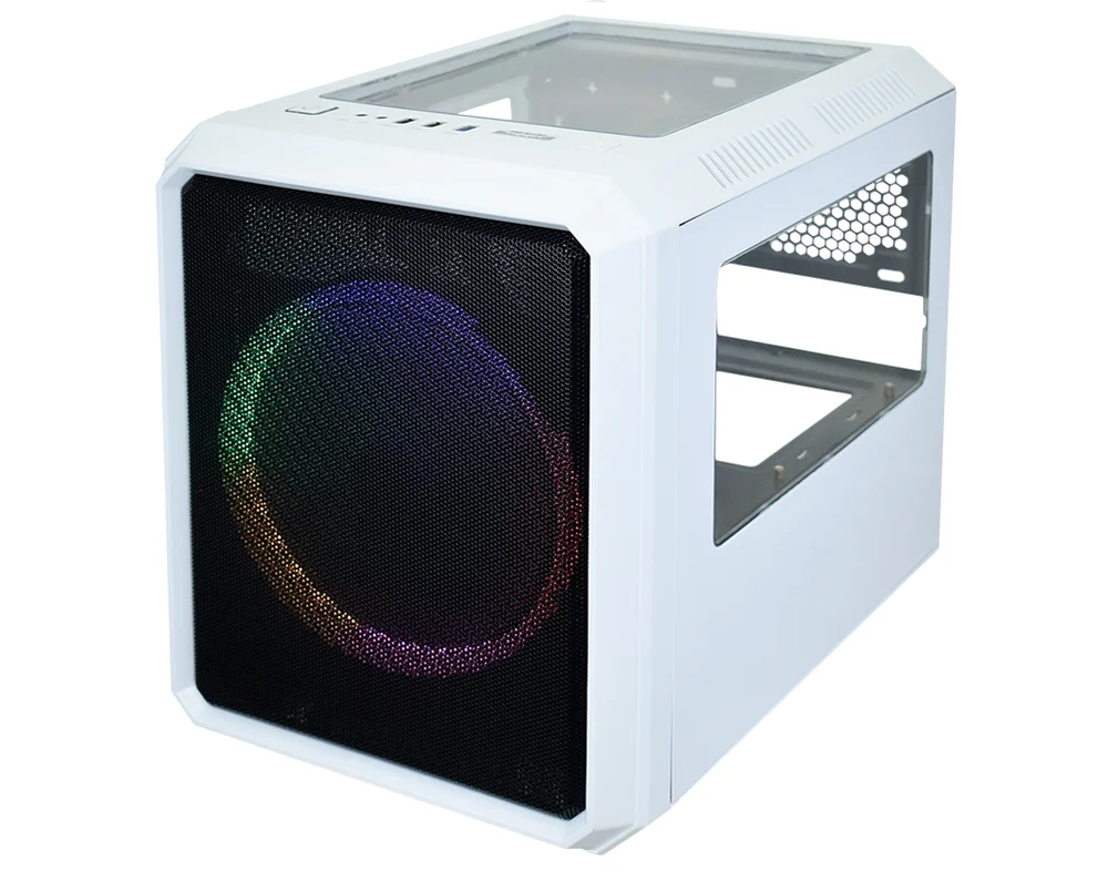 Gabinete Gamer K-Mex Microcraft IV, Com 1 Fan LED Multicor 200mm, Cubo, Branco - Cg-04rc