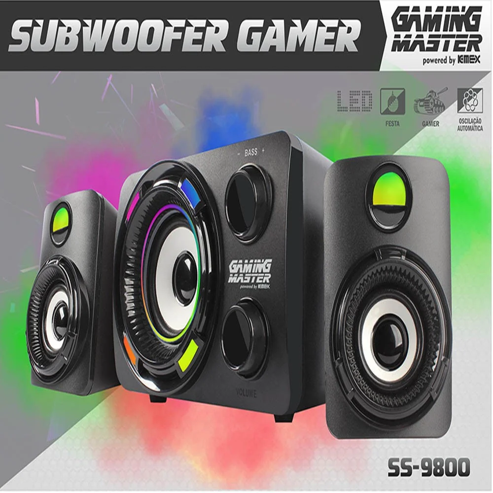 Imagem 2 de 5 do produto Subwoofer Gamer K-mex, 9.9W RMS, 2.1, Estéreo, LED Multicolor - Ss-9800