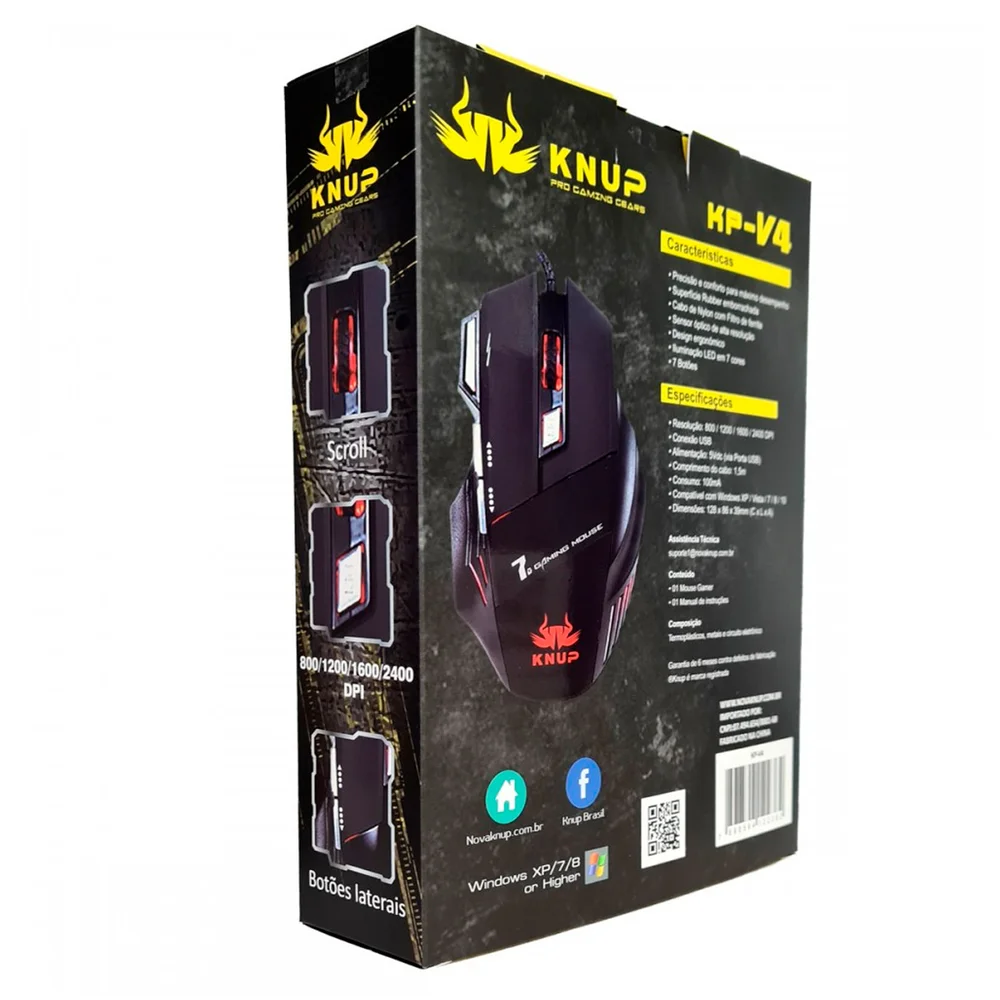 Mouse Gamer Usb 2400 Dpi Rgb 7 Botões Superfície Runner Knup